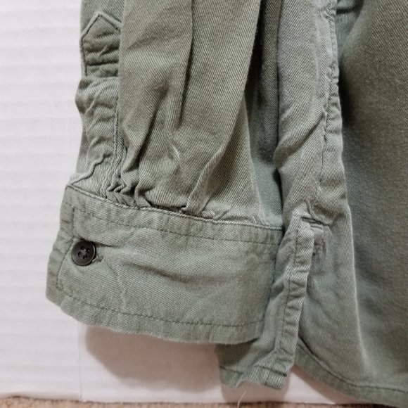 Old Navy top Large 10/12 utility button up twill side split pockets Money Maker - Picture 10 of 15